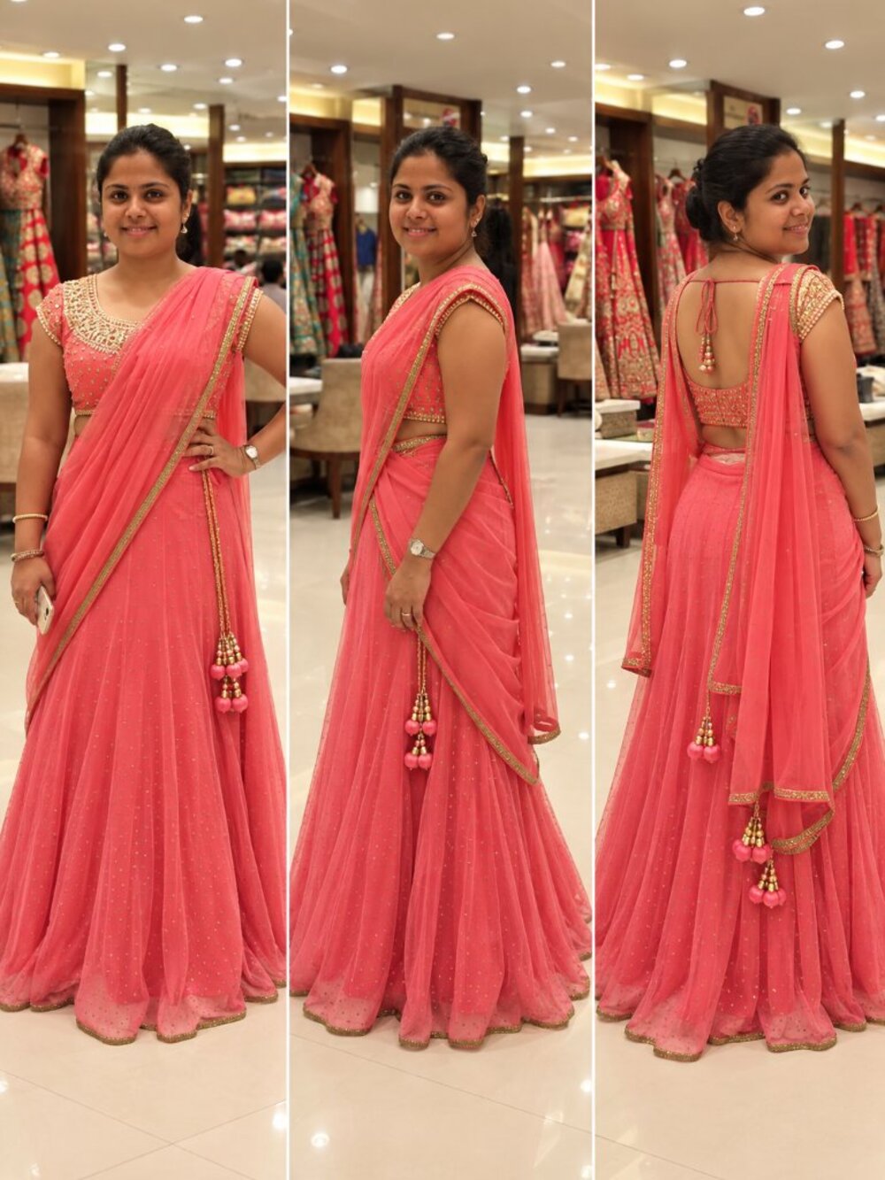 New Pink Bridal/Party Lehenga Choli Set w/ Heavy Gold Work & Dupatta